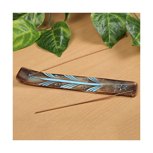 STORE INDYA Handmade Wooden Incense Stick Holder Burner with Blue