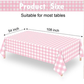 Xinfin Pink White Checkered Table Cloth, Pastel Gingham Party Table Cover Disposable Waterproof Tablecloth Decorations for Picnic Banquet Birthday Party Decorations