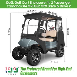 10L0L 2 Passenger Golf Cart Enclosure fit Yamaha G14 G16 G22 G29 Drive and Drive 2, 600D Heavy Duty Yamaha Rain Cover with Clear PVC Windshield, Side Mirror Openings, Waterproof Oxford Cloth
