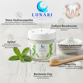 Remineralizing Mint Nano-Hydroxyapatite Tooth Powder for Sensitive Teeth – Natural Fluoride-Free Whitening Toothpaste with Bentonite Clay, Calcium Car