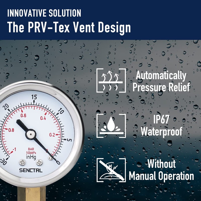 SENCTRL 30inHg Vacuum Pressure Gauge, 2" Dial, 1/4 NPT Lower