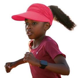 YAMEE Visors for Girls Summer Quick-Drying Beach Hat Children Easy Adjustable Children's Visor Cap with Empty Top Design, Sun Hat for Girls with Wide Brim, Sun Visor Sports Cap, red, S