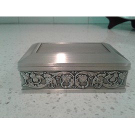 Tumasek Engravable Business Card Box fine Pewter with Floral Design