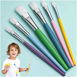 YGAOHF 6PCS Kids Paint Brushes Set - Assorted Colorful Small Paint Brushes for Kids, Easy to Clean & Hold Toddler Paint Brush for Acrylic, Oil, Watercolor, Washable Paint
