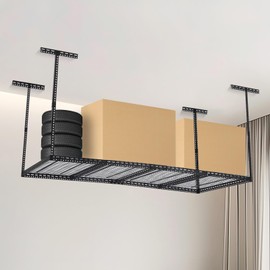 Fasyou 4x8 Overhead Garage Storage Rack – Heavy Duty Metal Ceiling Shelving, Adjustable Organization System for Garage – 330lb Capacity, Easy Install, Space-Saving Overhead Storage