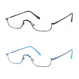 COVESATO Half Reading Glasses, Half Lens Frame Metal Readers for Women Men （Black+Blue,2.50）
