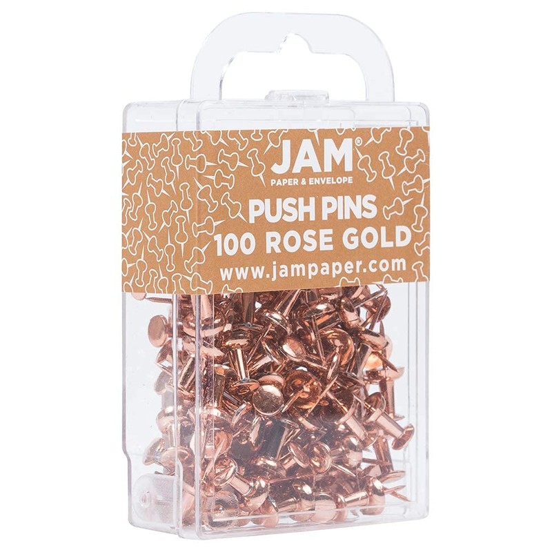 JAM PAPER Colorful Push Pins - Rose Gold Pushpins -