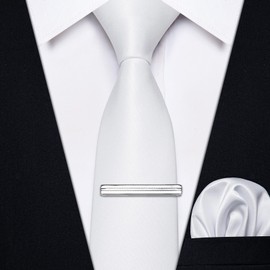 YourTies White Skinny Ties for Men 2.4" Satin Slim Necktie with Pocket Square Tie Clip Set Wedding Party Business