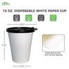 12 oz Disposable White Paper Coffee Cups with Black Flat