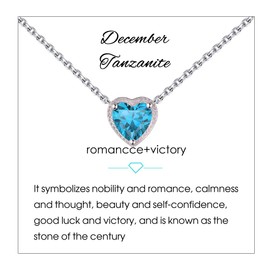 Qings 925 Sterling Silver Birthstone Necklace, Heart-Shaped Solitaire Cubic Zirconia Pendant Necklace, 12 Months Birthstones, Birthday Gift for Women, Girls, Teenagers, Sterling Silver, Birthstone