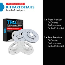 TRQ Front and Rear Brake Rotor Set G Coated Drilled and Slotted Compatible with 1999-2010 Volkswagen Beetle 1999-2006 Golf 1999-2005 Jetta