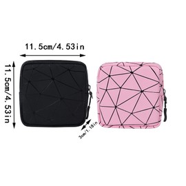 Pack of 2 Sanitary Napkin Storage Bag, Period Bag, School Girls, Tampon Sanitary Pads Storage, with Zip, for Girls Travel, Geometric Seams, Small, Portable, Large, Black, Pink