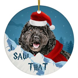 Black Cockapoo Dog Christmas Ornament 2025 I Saw That - Funny 3 Inch Round Ceramic Hanging Tree Decoration Puppy Owners Gifts