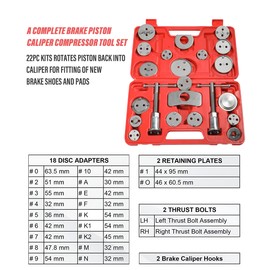 YAKEFLY 24Pieces Brake Caliper Tool,Universal Disc Brake Caliper Wind Back Tool and Piston Compression Sets,Heavy Duty Brake Caliper Compression Tool Caliper Piston Tool (Red)