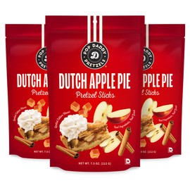 Pop Daddy Flavored Pretzel Sticks, Healthy Gourmet Pretzels Snacks, 7.5oz Individual Bags, 3 Pack, Dutch Apple Pie (Limited Flavor)