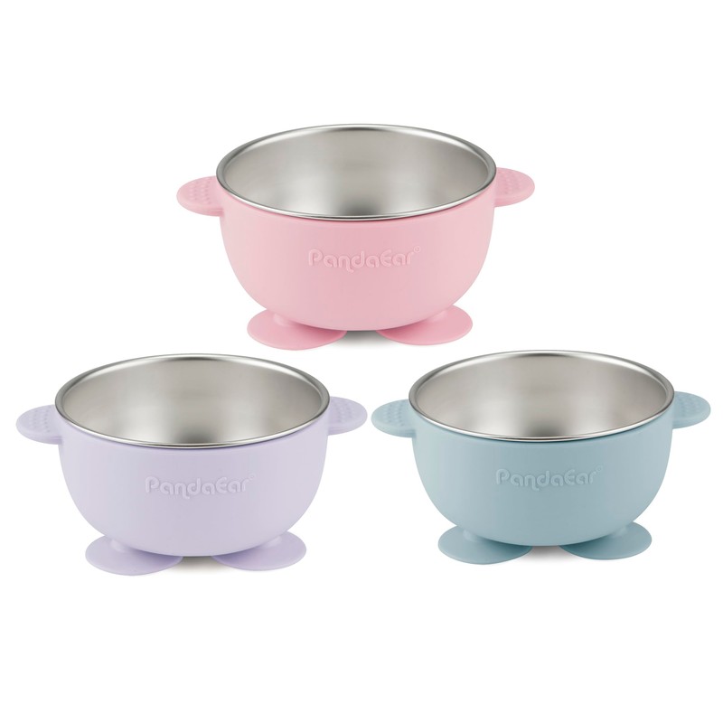 PandaEar 3 Pack Baby Stainless Steel Bowls with Suction, Non-Slip