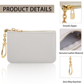 Amaxiu Women's Genuine Leather Mini Wallet with Key Ring, Cowhide Leather Coin Pocket with Zip, Credit Card Holder, Headphones Lipstick Organiser, White