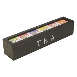 Wooden Tea Box Storage Organiser, Tea Bag Holder for Various Tea Bags and Small Items (Black)