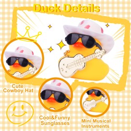 CoFuBcad Car Rubber Duck Ornaments Dash Duck Decorations for Car Dashboard Ornament Decoration Accessories with Mini Hat Musical Instruments Necklace Sunglasses(Style A41)