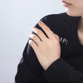 TEAMER Stainless Steel Ring Heart Cat Paw Flower Snake Star Music Pair Rings Adjustable Finger Ring, Stainless Steel, No Gemstone