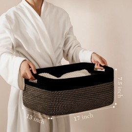 UBBCARE 2 Pack Large Woven Storage Baskets for Organizing, Clothes/Towel/Sweater Organizer for Closet, Storage Baskets Bins for Shelves, Blanket Basket, 17''Lx13''Wx7.5''H, Black/Brown