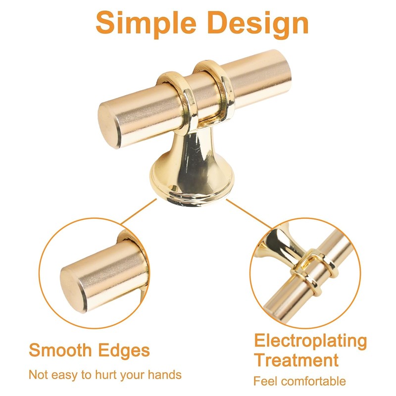 MOROBOR Brushed Brass Single Hole Knob, 10pcs Modern Style T