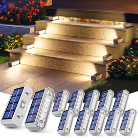 JOFIOS Solar Step Lights Outdoor, 12 Pack, 14 LED Warm White, Auto On/Off, IP65 Waterproof, Long-Lasting Solar Stair Lights for Patio, Porch, Walkway, Safety & Ambiance