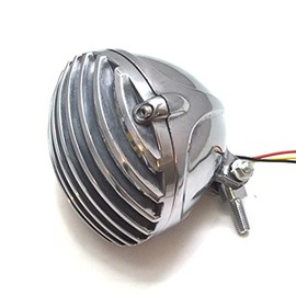 ONGMEIL Universal 4.5 Inch Vintage Headlight/Birdcage Grill/Harley New School Bobber Chopper Old School/Polished (Silver)