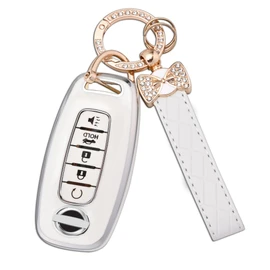 JAMCARI Key Fob Cover for Nissan - 5 Buttons Soft TPU Key Fob Case for 2023 2024 Pathfinder Rogue Versa kicks 2025 Sentra Patrol Armada Full Protection Smart Remote Key Shells (White)