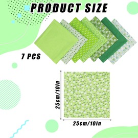 YSUY 7PCS Cotton Fabric Bundles, 10"x10" Precut Quilting Cotton for Sewing, Patchwork, DIY Crafts & Embroidery, Soft, Durable Material for Sewing (Green)