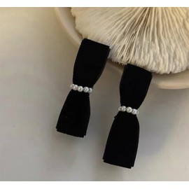 VOKLLIYU Hair Clip, Pearl Hairpin, Hair Clip, Set of 2, Hair Ornament, Bangs, Women's, Glitter Pin, Vintage Velvet Hair Accessory, Cute, Everyday Use, Party, Fashionable (Black - Set of 2)