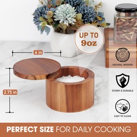 Demigo Acacia Salt Cellar 9 Ounces Capacity, Wood Salt Box With Swivel Cover, Spice Keeper, Wood Jar For Kitchen, Perfect For Keeping Table Salt, Gourmet Salts, Herbs or Favorite Seasonings