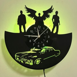 LED Wall Clock Vinyl Record Clock Upcycling Supernatural 3D Design Clock Wall Decoration Vintage Family Room Decoration Art Gift Diameter Black 30 cm