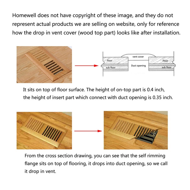 Homewell 4 Pcs Pack White Oak Wood Floor Register, Drop