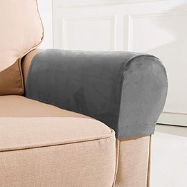 LINGXIYA A Pair Velvet Armrest Spandex Arm Covers,Stretch Armchair Covers for Chairs Couch,Furniture Protector Armchair Slipcovers for Sofa with Twist Pins,Dark Grey