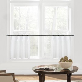 White Small Window Curtains,Sheer Pinch Pleated Mini Narrow Linen Short Curtains for Kitchen,24 x 18 Inch Length