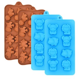 Silicone Chocolate Candy Molds, Non-stick Animal Gummy Molds, Jello Mold, Silicone Baking Mold - BPA Free, Forest Theme with Different Animals, including Dinosaurs, Bear, Lion and Hippo, Set of 4