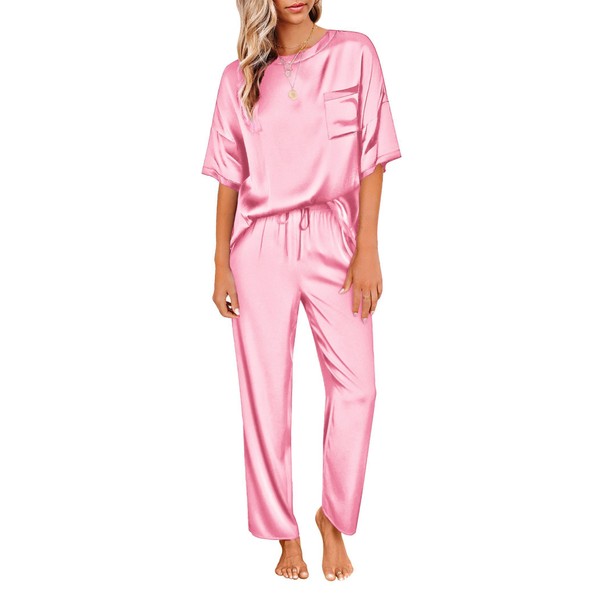 Ekouaer Womens Silk Satin Pajamas Set Two Piece PJ Sets