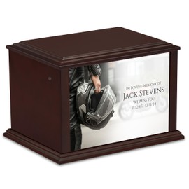 GetUrns Heritage Everlasting Expressions Adult Cremation Urn Memorial Box for Ashes with Custom Printing (Biker Helmet)