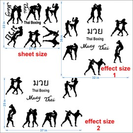 ANFRJJI Muay Thai Wall Decal - Thai Boxing Fighter Martial Arts PVC Removable Wall Sticker for Boys Room and Boxing Gym Decor - 6 Muay Thai Fighting Techniques -effect 25"x37"inch (black-JWH263-Muay thai)