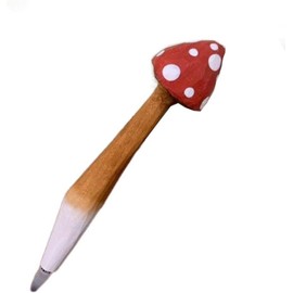 WsjiaboFux Red Mushroom Shape Gel Pen Cute Mushroom Solid Wood Carving Pen Stationery Pen Desktop Stand Writing Pen Black Ink Pen Gift, Rollerball Pens，Rollerball Pens，Gel Ink Rollerball Pens