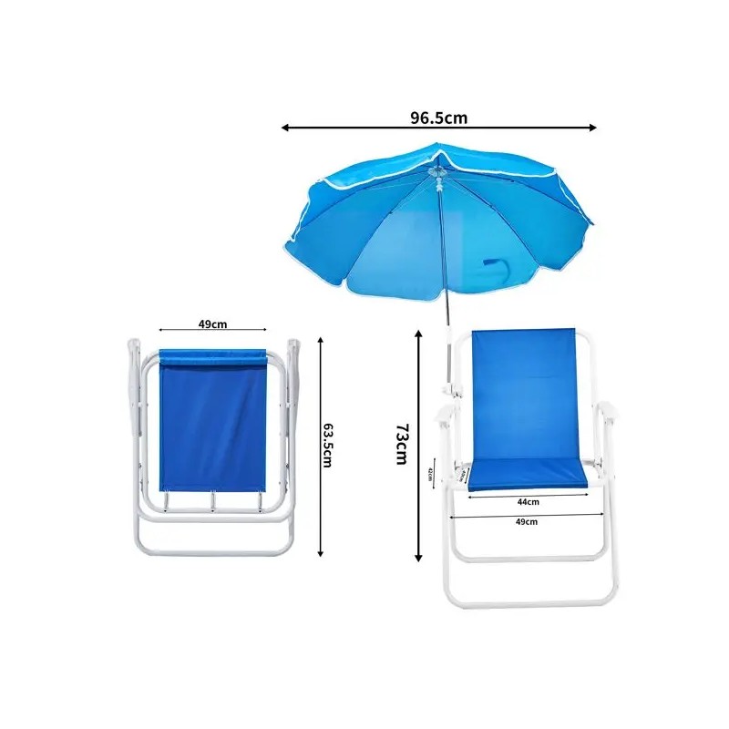 Blue Folding Beach Chair With Umbrella Aluminum Frame Lightweight Portable