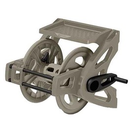 Suncast Hose Handler Wall-Mounted Reel for Outdoor Garden Storage, Light Taupe - Holds 175 ft of Standard 5/8" Vinyl Hoses, Resin Organizer with Slide Trak Guide and Accessory Tray.