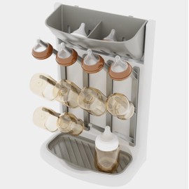 IEEK Baby Bottle Drying Rack,Space Saving Countertop Drying Rack for Baby Accessory & Pump Parts,Suction Cup Wall Mounted Bottle Rack Holder Large Vertical Drying Tower,Grey and White