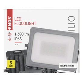 EMOS ILIO ZS2520 LED Spotlight 21 W, Brightness 1900 lm, IP65 Waterproof Floodlight for Wet Rooms or Outdoors, Neutral White 4000 K, CRI > 80, Service Life 25000 Hours, Aluminium, W, Black, 20 Watt