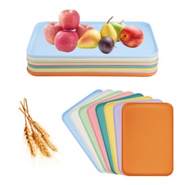8-Piece Large Wheat Straw Tray Set, 12" x 8.7" Unbreakable Lightweight Serving Dishes for Fast Food, Crafts, Jewelry, or Organizer - Plastic Art Activity Trays