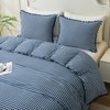 Mywinlle Navy Blue Gingham Pompom Duvet Cover Bedding Set Queen