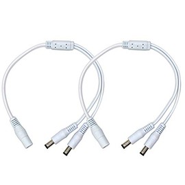2Pack White 1 Male to 2 Female Way DC Power Splitter Cable Barrel Plug 5.5x2.1mm for CCTV Cameras LED Light Strip and more
