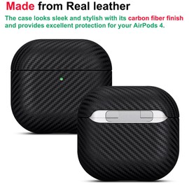 LOPIE Leather Case for AirPods 4th Generation - Handmade AirPods 4 Case Cover - Made of Real Leather - AirPod Protective Hard Shell Cover - Carbon Fiber Style - Wireless Charging Compatible - Black