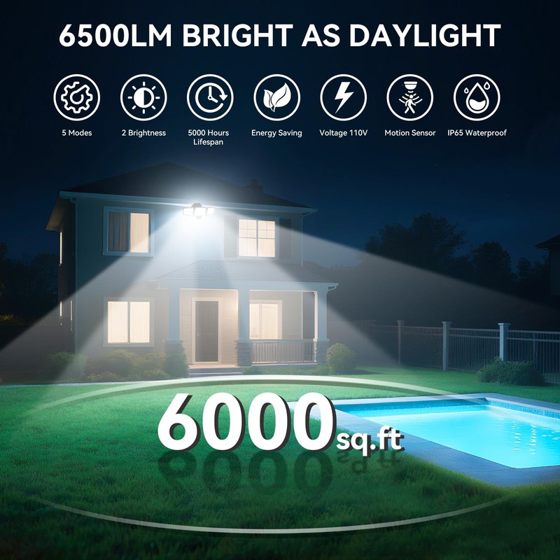 LED Security Lights Motion Sensor Outdoor Lights, 6500K Daylight, IP65